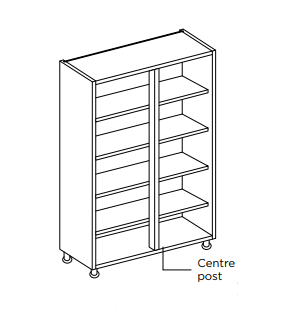 Technical drawing of a 1000 Larder Unit. Four shelves and a centre post.