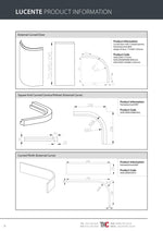 Lucente product information sheet with architectural drawings and dimensions.