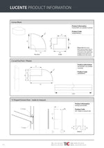 Product information sheet for Lucente accessories with dimensions and product codes.