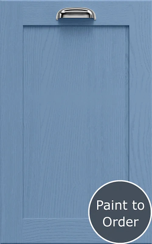 Newmarket Smoke Blue door with a handle and 'Paint to Order' label.