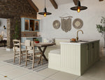 Modern Newmarket kitchen with dining area featuring a kitchen island, table, and chairs.