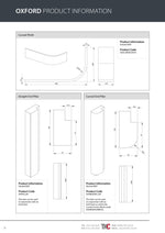 Technical drawings of curved plinth and straight end pillar with dimensions and product codes.