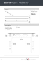 Product information sheet for Oxford Mantel Kit with diagrams and dimensions.