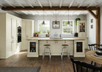 Modern painted wooden shaker kitchen with porcelain doors and accessories.