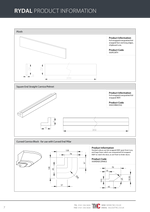 Technical drawings and product information for Rydal products on a white background