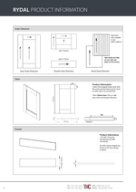 Technical drawings and product information for Rydal doors and drawers on a white background.