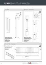 Technical drawings and product information for Rydal products on a white background