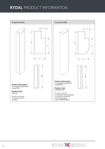Technical drawing of Rydal straight and curved end pillars with dimensions and product codes.