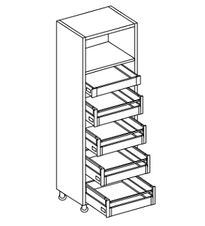 Technical drawing of a Smart Larder. A shelf and five drawers.