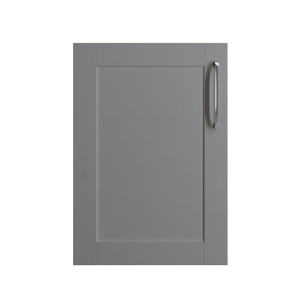 Stratto dust grey cabinet door with a handle on a white background