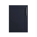 Stratto indigo cabinet door with a silver handle on a white background