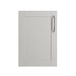 Gray cabinet door with a handle on a white background