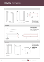 Stratto dimensions sheet with door, drawer front, and curved door measurements.