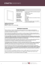 Stratto door information sheet with product details and important notes.