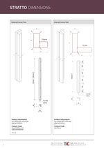 Technical drawing of Stratto dimensions for external and internal corner posts with product information.