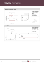 Technical drawing of Stratto dimensions with product information on a white background