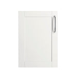 White cabinet door with a silver handle on a white background