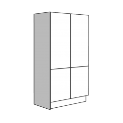 Line drawing of a tall white cabinet with two doors on a white background.