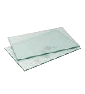 Two clear glass panels on a white background.