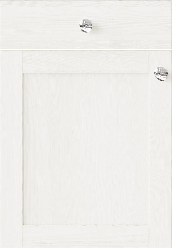 White cabinet door with silver handles