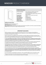 Windsor Product Guide with diagrams and grain direction info for doors and end panels.