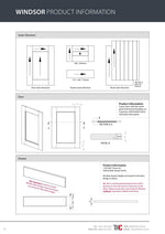 Windsor Product Guide with diagrams, measurements and grain direction info for doors and end panels.