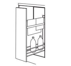 A line drawing of a dynamic towel rail unit with a base, door and rails.