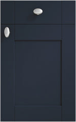 Cambridge Indigo cabinet door and drawer front. Both have a silver knob. Labelled 'Paint to Order'. 