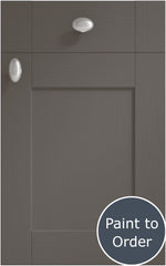 Cambridge Lava cabinet door and drawer front. Both have a silver knob. Labelled 'Paint to Order'. 