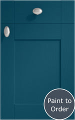 Cambridge Midnight Blue cabinet door and drawer front. Both have a silver knob. Labelled 'Paint to Order'. 