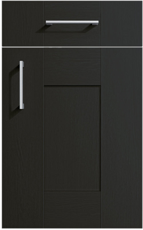 Cartmel Anthracite cabinet door and drawer front. Both have a silver handle.