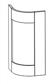 Line drawing of a white external curved door with a simple design