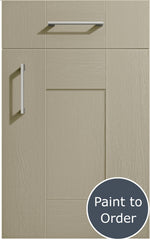 Cartmel Dakar cabinet door and drawer front. Both have a silver handle. Labelled 'Paint to Order'. 