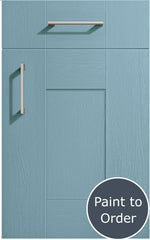 Cartmel Denim cabinet door with a silver handle and 'Paint to Order' label.
