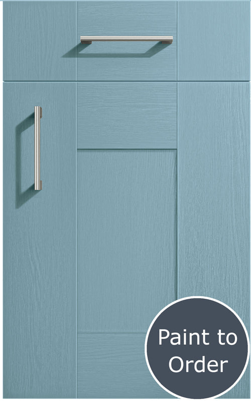 Cartmel Denim cabinet door with a silver handle and 'Paint to Order' label.