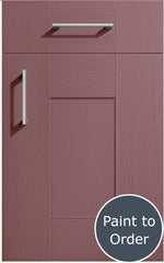 Cartmel Dusky Pink cabinet door and drawer front. Both have a silver handle. Labelled 'Paint to Order'. 