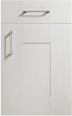 Cartmel Light Grey cabinet door and drawer front. Both have a silver handle.