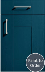 Cartmel Midnight Blue cabinet door with a silver handle and 'Paint to Order' label.