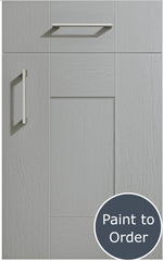 Cartmel Silver Grey cabinet door and drawer front. Both have a silver handle. Labelled 'Paint to Order'. 
