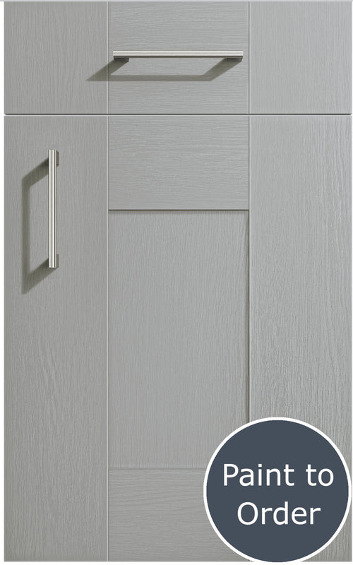 Cartmel Silver Grey cabinet door and drawer front. Both have a silver handle. Labelled 'Paint to Order'. 
