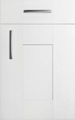 Cartmel White cabinet door and drawer front. Both have a silver handle.
