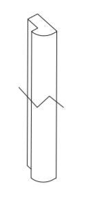 A black, curved end post for a room divider, with a geometric design on one side.
