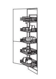 Black and white line drawing of a vertical cabinet with shelves.