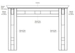 Line drawing of a Cambridge Mantel Kit, including dimensions.