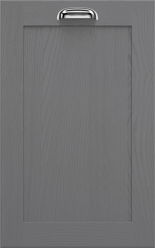 Newmarket Dust Grey cabinet door with a silver handle.