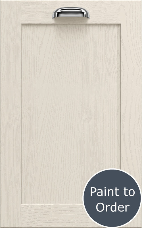 Newmarket Mussel cabinet door with a silver handle and 'Paint to Order' label.