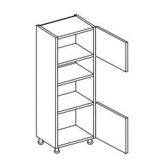Line drawing of an oven-microwave housing unit, two opened doors and adjustable legs.