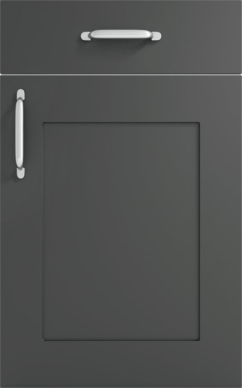 Oxford Anthracite door with drawer front above. Both have a silver handle.