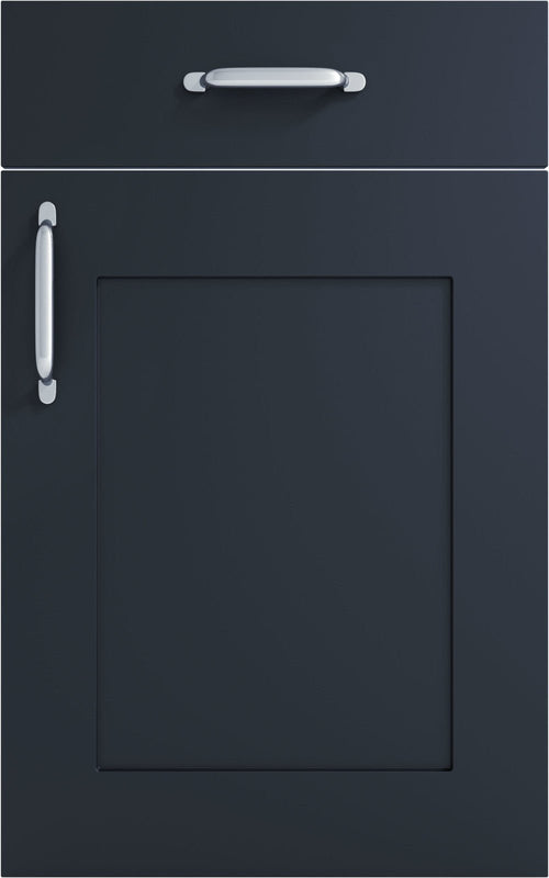 Oxford Indigo door with drawer front above. Both have a silver handle.