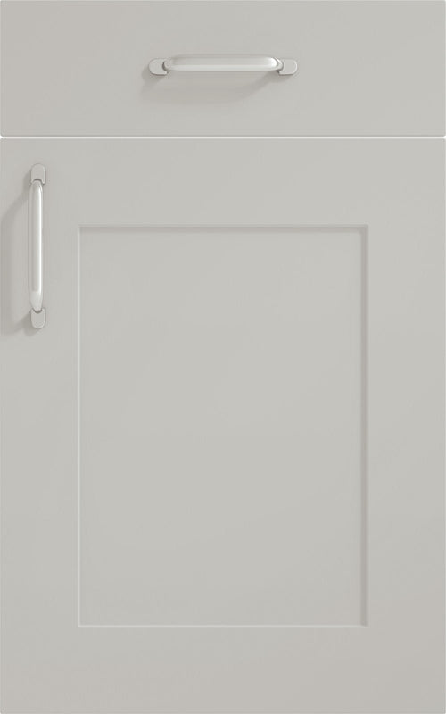 Oxford Light Grey door with drawer front above. Both have a silver handle.